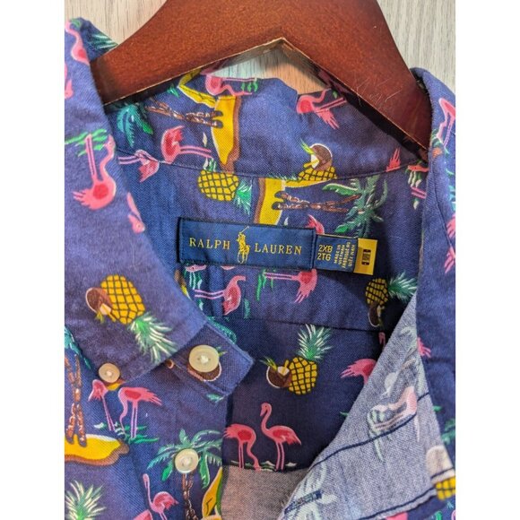 Ralph Lauren Shirt Mens Button Down 2XL Classic Graphic Flamingos Beach Casual - Picture 4 of 6